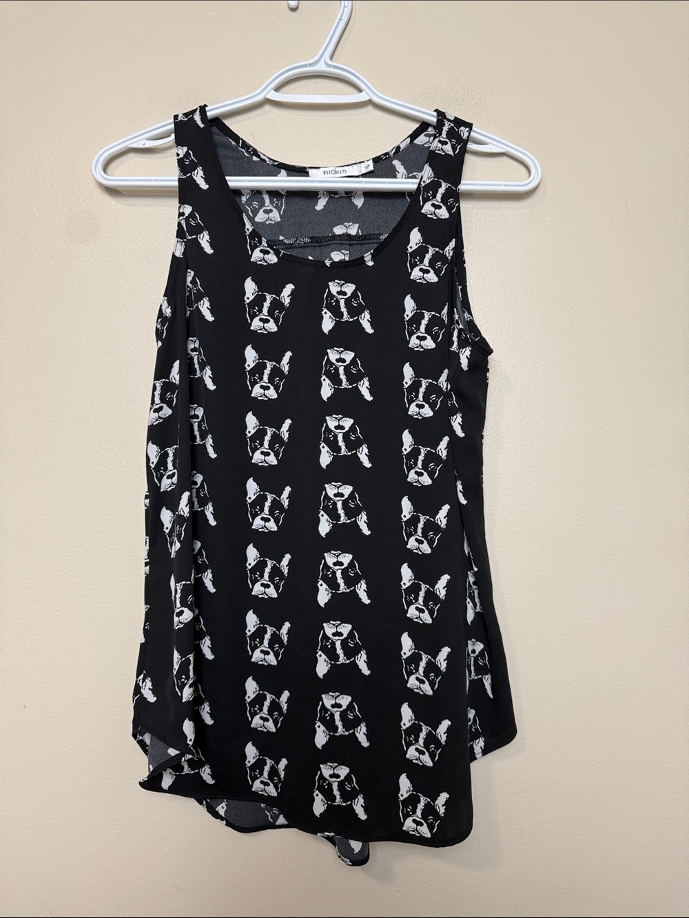 Ricki's Black Tank Top with White French Bulldog Print size S